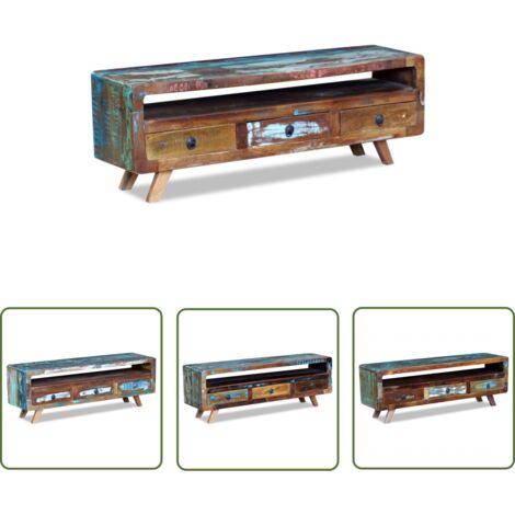 The Living Store Meuble TV avec 3 tiroirs Bois de récupération massif - Meubles Tv - Meuble Tv Ancien - Meuble Tv Industriel - Meuble Tv Design - Meuble Tv Rustique