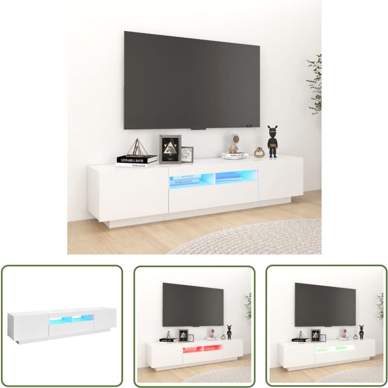 Meuble tv avec lumières led Blanc 180x35x40 cm - Meuble Tv - Meuble Téléviseur - Meuble Tv Led - Luminaire Tv - Rangement Media - The Living Store
