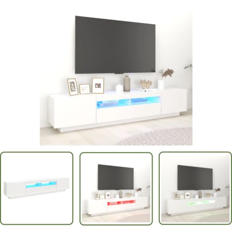 The Living Store Meuble TV avec lumières LED Blanc 200x35x40 cm - Meuble Tv - Meuble Téléviseur - Meuble Tv Led - Luminaire Intégré - Rangement Media