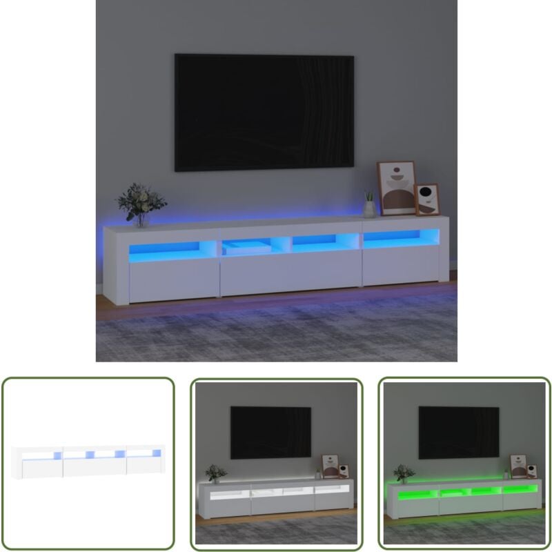 Meuble tv avec lumières led Blanc 210x35x40 cm - Meubles Tv - Meuble Tv - Télévision Murale - Meuble Audiovisuel - Luminaire Led - The Living Store
