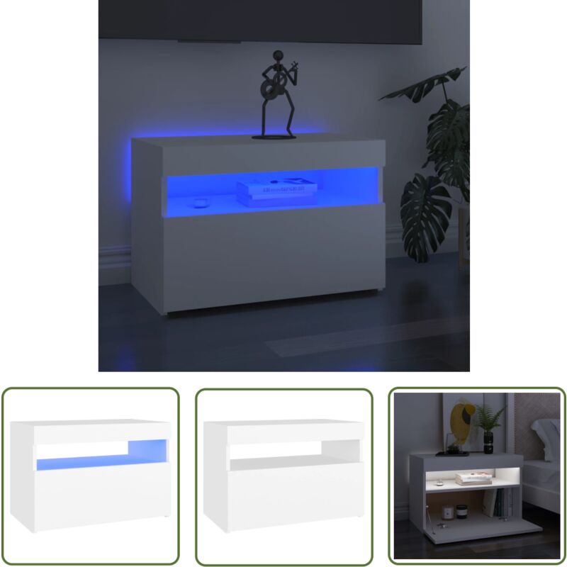 Meuble tv avec lumières led blanc 60x35x40 cm - Meuble Tv - Meuble Téléviseur - Télévision Murale - Rangement Media - Luminaire Led - The Living Store