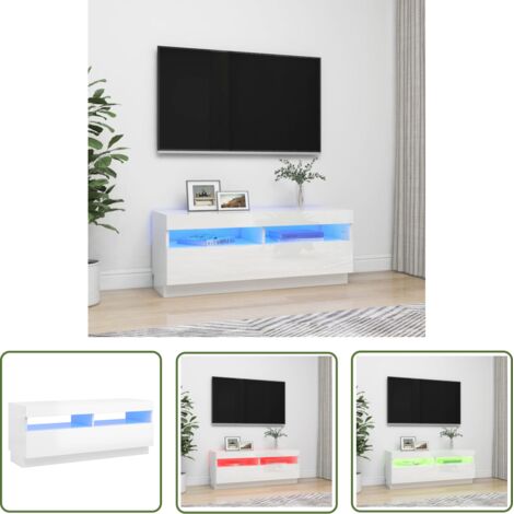 The Living Store Meuble TV avec lumières LED blanc brillant 100x35x40 cm - Meuble Tv - Meuble Téléviseur - Armoire Tv - Télévision Murale - Support Tv