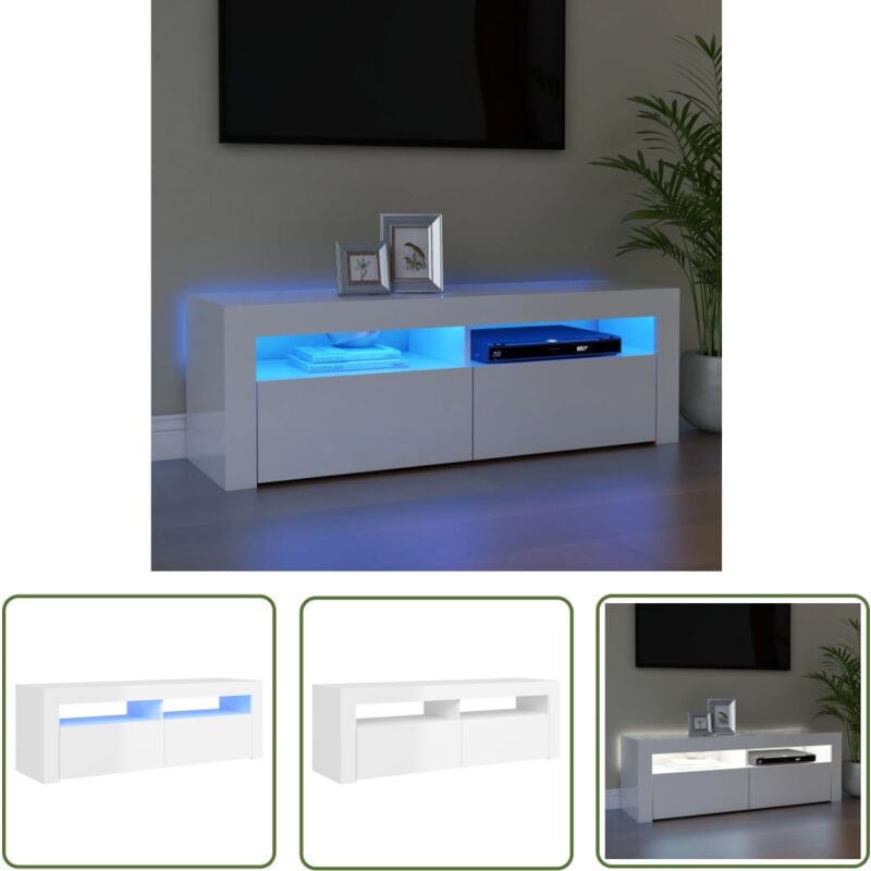 Fuhuida Trading - The Living Store Meuble tv avec lumières led blanc brillant 120x35x40 cm - Meuble Tv - Meuble Téléviseur - Télévision - Luminaire