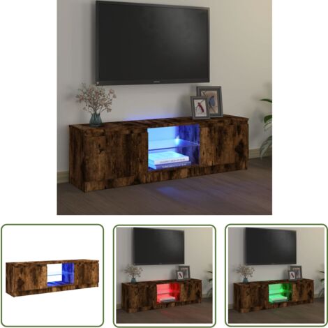 The Living Store Meuble TV avec lumières LED chêne fumé 120x30x35,5 cm - Meuble Tv - Meuble Téléviseur - Meuble Led - Luminaire Intégré - Étagère Murale