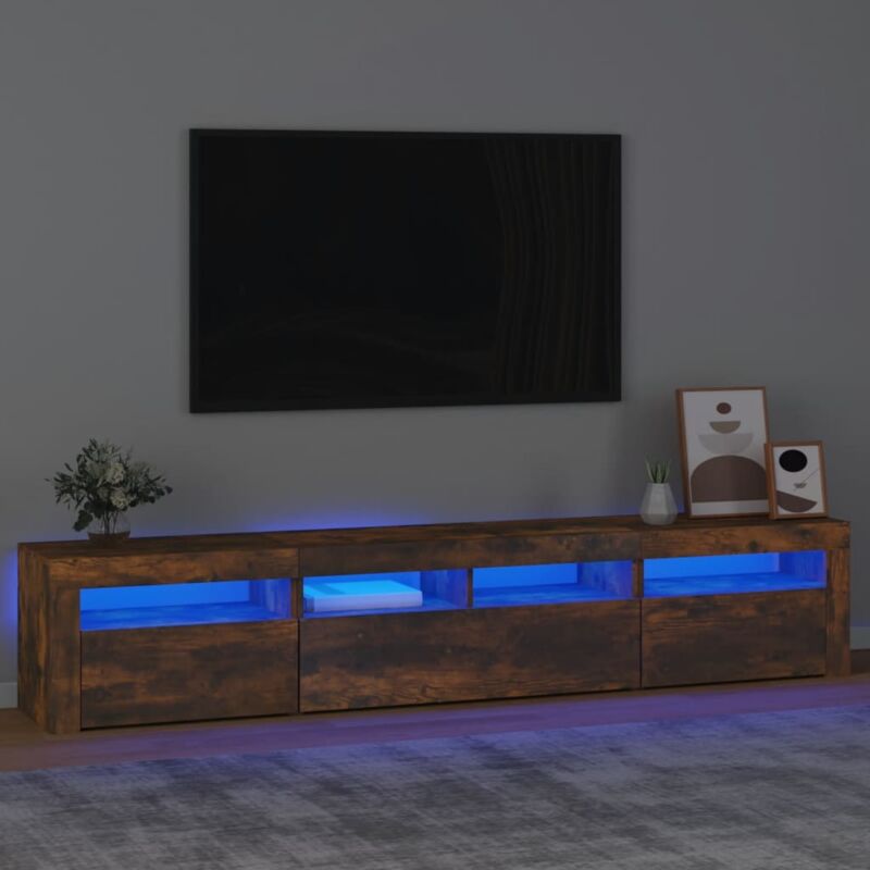 Meuble TV avec lumières LED Chêne fumé 210x35x40 cm - The Living Store - Brun