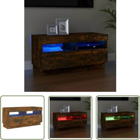 The Living Store Meuble TV avec lumières LED chêne fumé 80x35x40 cm - Meubles Tv - Meuble Tv Led - Meuble Tv Avec Éclairage - Meuble Tv Design - Meuble Tv Moderne