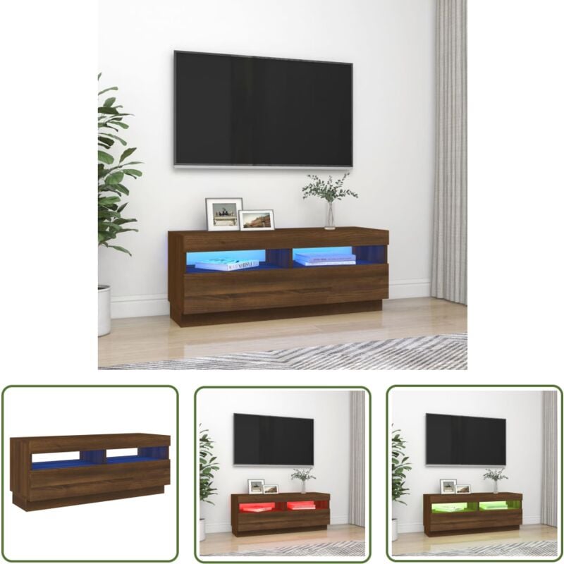 The Living Store Meuble TV avec lumières LED chêne marron 100x35x40 cm - Meubles Tv - Meuble Tv Led - Meuble Tv Avec Éclairage - Meuble Tv Design
