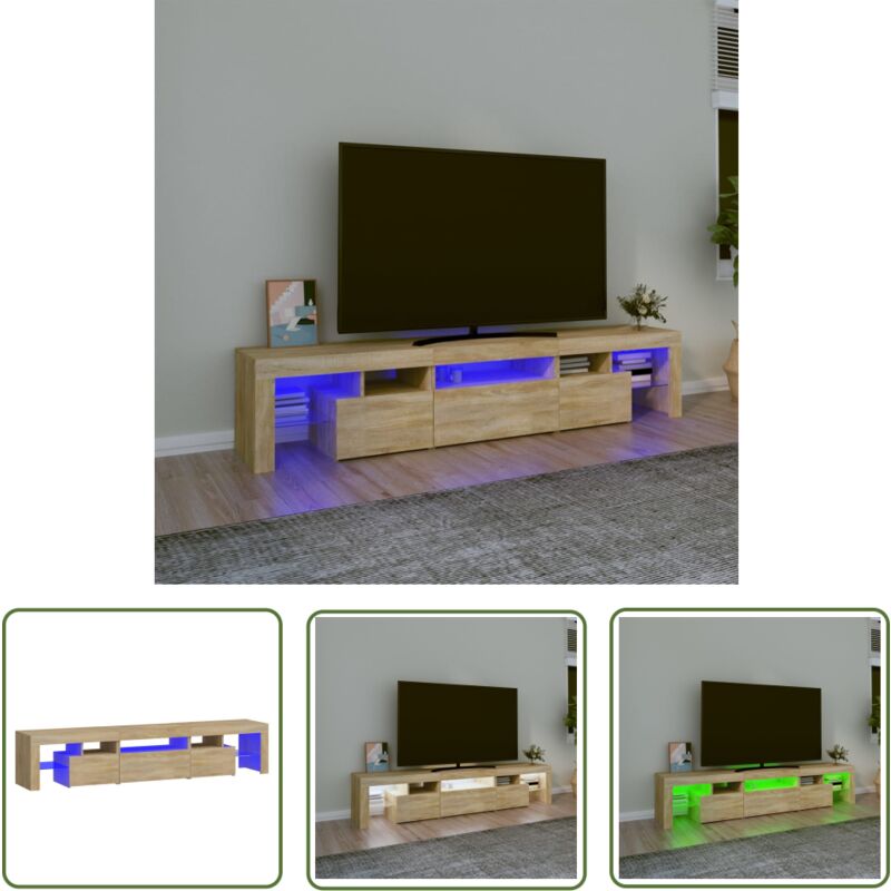 The Living Store - Meuble tv avec lumières led Chêne sonoma 200x36,5x40 cm - Meuble Tv - Meuble Tv Led - Meuble Tv Avec Étagères - Meuble Tv Design