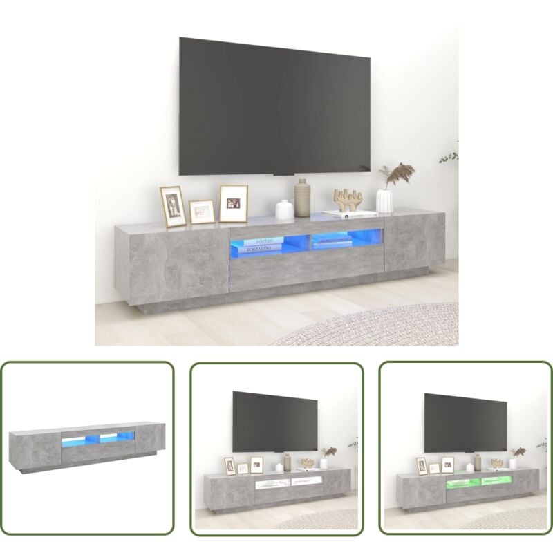 The Living Store - Meuble tv avec lumières led Gris béton 200x35x40 cm - Meubles Tv - Meuble Tv - Meuble Téléviseur - Télévision Murale - Rangement