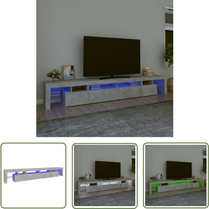 Meuble tv avec lumières led Gris béton 260x36,5x40 cm - Meubles Tv - Meuble Tv - Télévision - Led - Éclairage - The Living Store