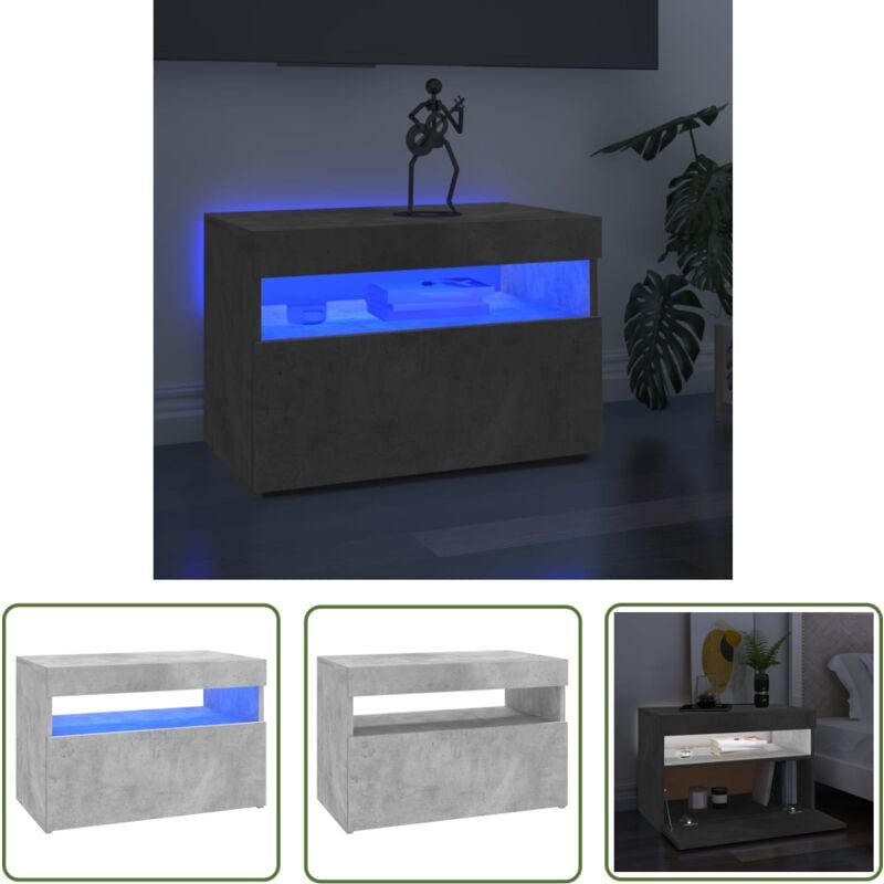 Meuble tv avec lumières led gris béton 60x35x40 cm - Meuble Tv - Meuble Téléviseur - Télévision - Rangement Media - Luminaire Led - The Living Store