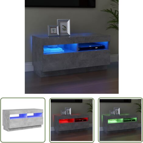 The Living Store Meuble TV avec lumières LED gris béton 80x35x40 cm - Meuble Tv - Meuble Téléviseur - Armoire Tv - Télévision Led - Luminaire Rgb