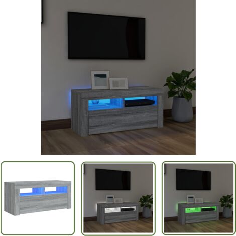 The Living Store Meuble TV avec lumières LED Sonoma gris 90x35x40 cm - Meuble Tv - Meuble Téléviseur - Unité Tv - Support Tv - Luminaire Led