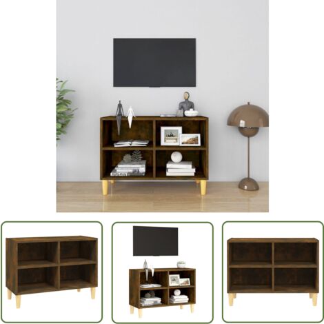 The Living Store Meuble TV avec pieds en bois massif Chêne fumé 69,5x30x50 cm - Meuble Tv - Meuble Tv Moderne - Meuble Tv Scandinave - Rangement Tv - Support Tv