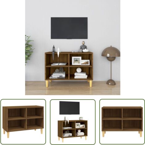 The Living Store Meuble TV avec pieds en bois massif Chêne marron 69,5x30x50 cm - Meuble Tv - Meuble Tv Moderne - Meuble Tv Scandinave - Meuble Rangement - Étagère Tv
