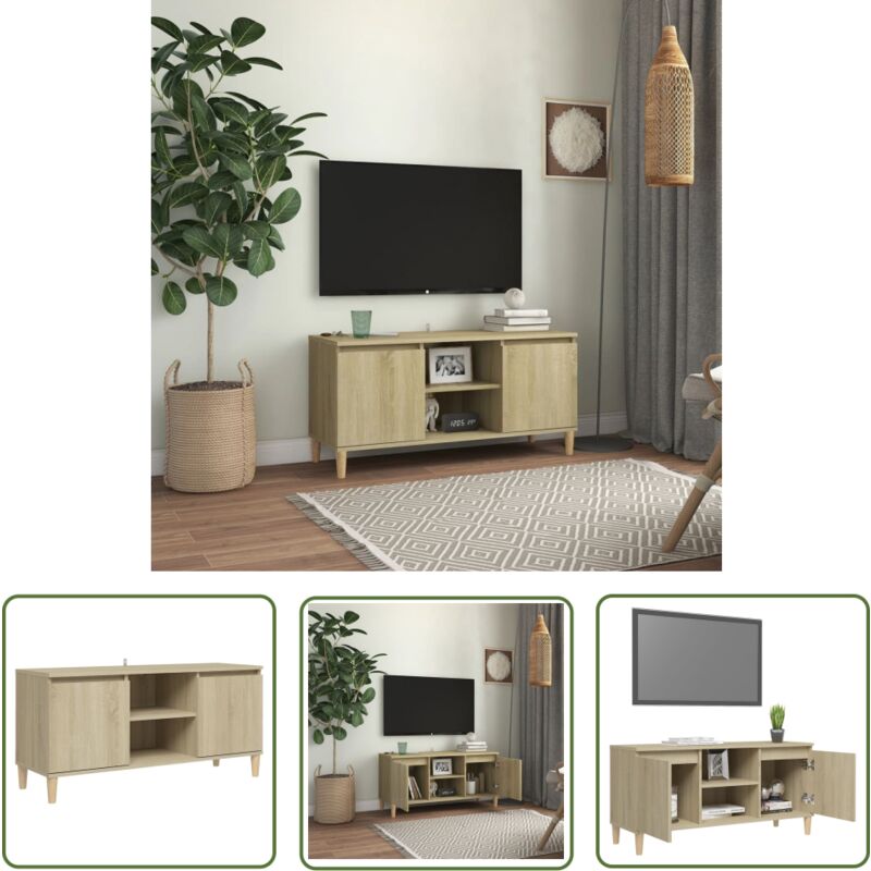 The Living Store - Meuble tv avec pieds en bois massif Chêne sonoma 103,5x35x50 cm - Meuble Tv - Meuble Téléviseur - Meuble Rangement - Buffet