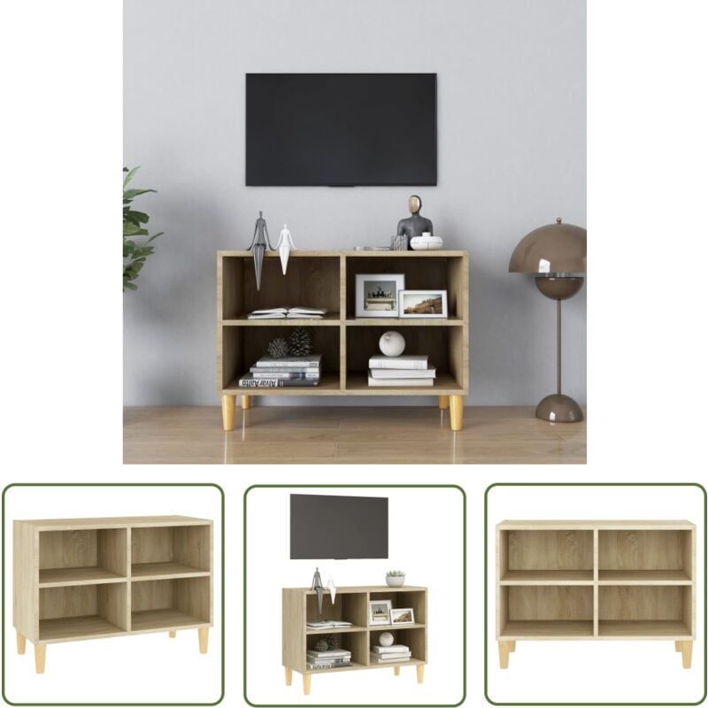 Triomphe - The Living Store Meuble tv avec pieds en bois massif Chêne sonoma 69,5x30x50 cm - Meuble Tv - Meuble Téléviseur - Buffet - Rangement