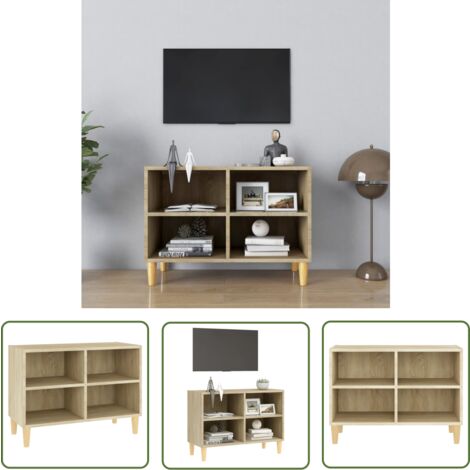 The Living Store Meuble TV avec pieds en bois massif Chêne sonoma 69,5x30x50 cm - Meuble Tv - Meuble Téléviseur - Buffet - Rangement - Style Scandinave