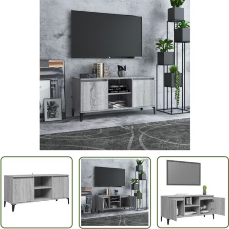 The Living Store Meuble TV avec pieds en métal Sonoma gris 103,5x35x50 cm - Meuble Tv - Meuble Téléviseur - Support Tv - Meuble Stéréo - Meuble Industriel