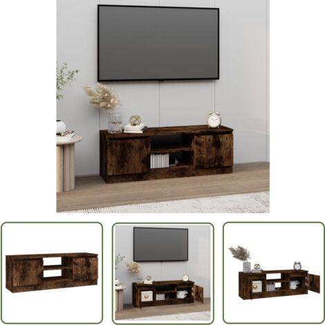 The Living Store Meuble TV avec porte Chêne fumé 102x30x36 cm - Meubles Tv - Meuble Tv Avec Portes - Armoire Tv - Meuble Salon - Rangement Tv