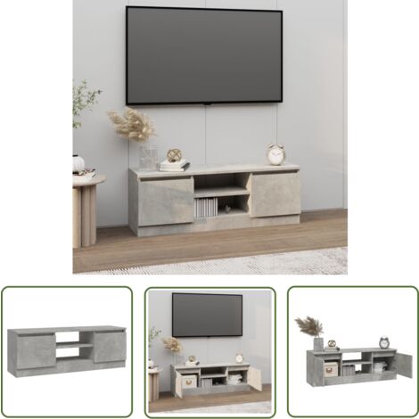 The Living Store Meuble TV avec porte Gris béton 102x30x36 cm - Meubles Tv - Meuble Tv Gris - Armoire Tv - Meuble Tv Avec Portes - Rangement Tv