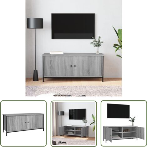 The Living Store Meuble TV avec portes sonoma gris 102x35x45cm bois d'ingénierie - Meubles Tv - Meuble Tv - Support Tv - Unité Tv - Meuble Salle Séjour