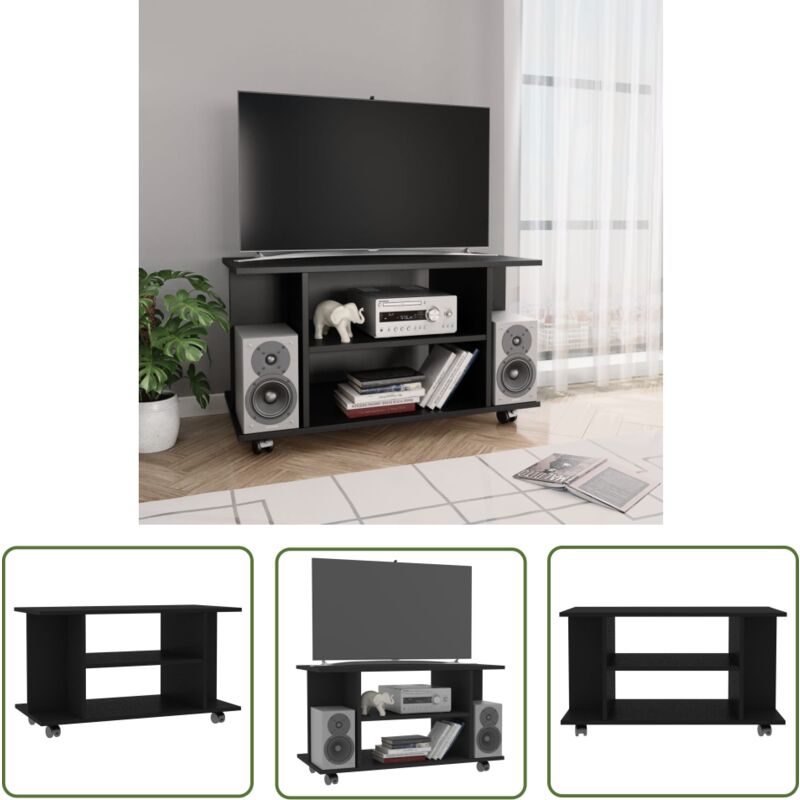 The Living Store - Meuble tv avec roulettes noir 80x40x45 cm bois d'ingénierie - Meuble Tv - Meuble Téléviseur - Rangement Tv - Unité Tv