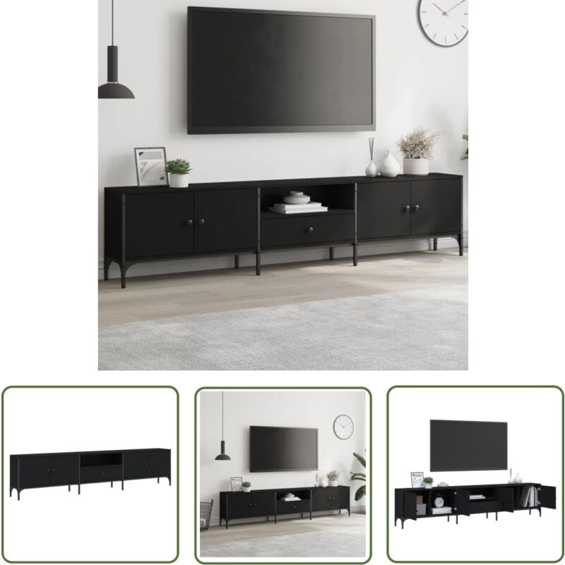 Meuble tv avec tiroir noir 200x25x44 cm bois d'ingénierie - Meuble Tv - Meuble Audio - Support Tv - Meubles Salon - Meuble Rangement - The Living