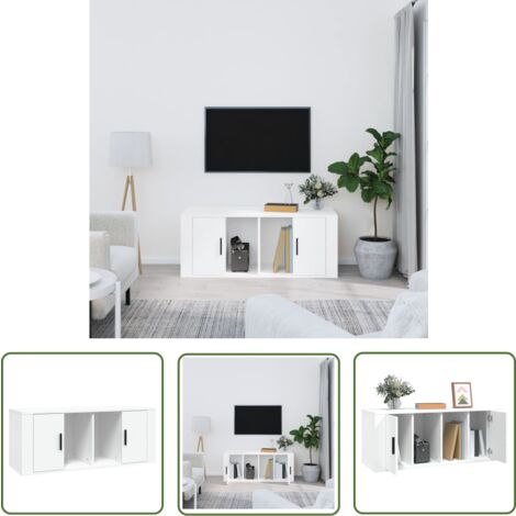 The Living Store Meuble TV Blanc 100x35x40 cm Bois d'ingénierie - Meuble Tv - Meuble Téléviseur - Rangement Tv - Support Tv - Unité Tv