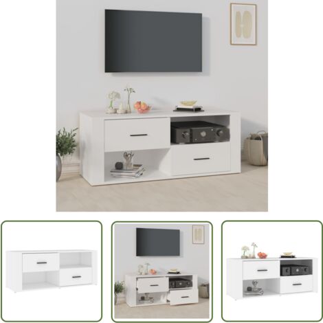 The Living Store Meuble TV Blanc 100x35x40 cm Bois d'ingénierie - Meubles Tv - Meuble Tv - Support Tv - Unité Tv - Meuble Design