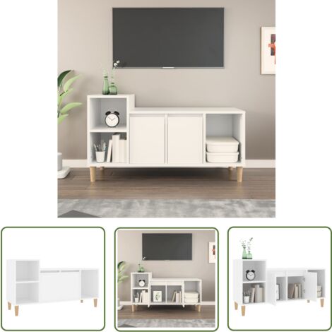 The Living Store Meuble TV Blanc 100x35x55 cm Bois d'ingénierie - Meuble Tv - Meuble Téléviseur - Support Tv - Unité Tv - Meuble Design