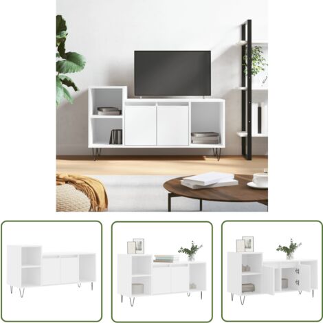 The Living Store Meuble TV Blanc 100x35x55 cm Bois d'ingénierie - Meubles Tv - Meuble Tv - Support Tv - Unité Tv - Meuble Salle Séjour