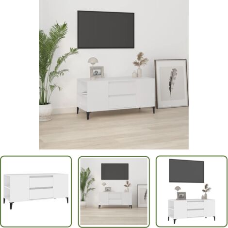 The Living Store Meuble TV Blanc 102x44,5x50 cm Bois d'ingénierie - Meubles Tv - Meuble Tv - Support Tv - Unité Tv - Style Industriel