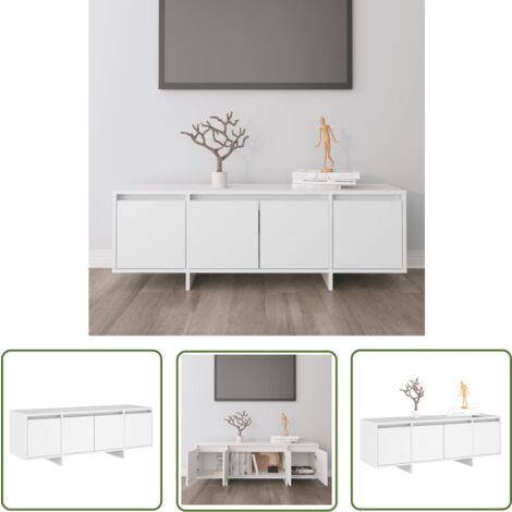 The Living Store Meuble TV Blanc 120x30x40,5 cm Bois d'ingénierie - Meubles Tv - Meuble Tv Blanc - Buffet Tv - Rangement Tv - Meuble Audio