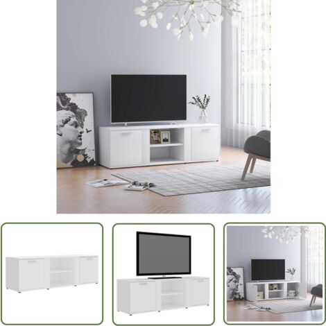 The Living Store Meuble TV Blanc 120x34x37 cm Bois d'ingénierie - Meuble Tv - Meuble Téléviseur - Unité Tv - Rangement Tv - Meuble Blanc