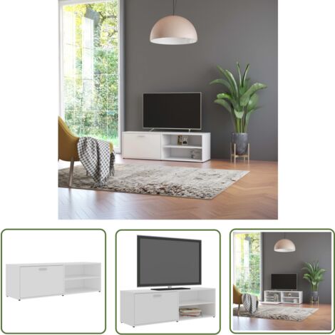 The Living Store Meuble TV Blanc 120x34x37 cm Bois d'ingénierie - Meubles Tv - Meuble Tv Blanc - Meuble Tv Design - Rangement Media - Support Téléviseur