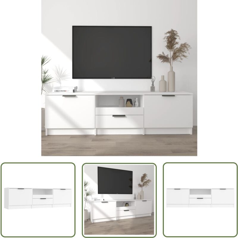 Meuble tv Blanc 140x35x40 cm Bois d'ingénierie - Meuble Tv - Meuble Téléviseur - Support Tv - Unité Tv - Design Moderne - The Living Store