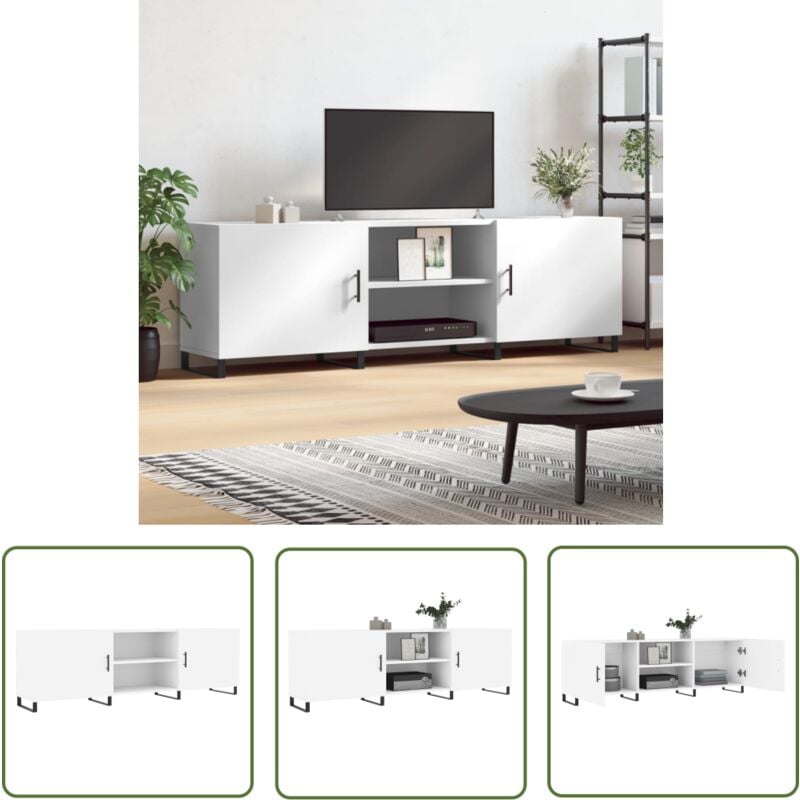 Meuble tv blanc 150x30x50 cm bois d'ingénierie - Meubles Tv - Meuble Tv - Armoire Multimedia - Rangement Tv - Meuble Salle Séjour - The Living Store