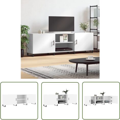 The Living Store Meuble TV blanc 150x30x50 cm bois d'ingénierie - Meubles Tv - Meuble Tv - Armoire Multimedia - Rangement Tv - Meuble Salle Séjour