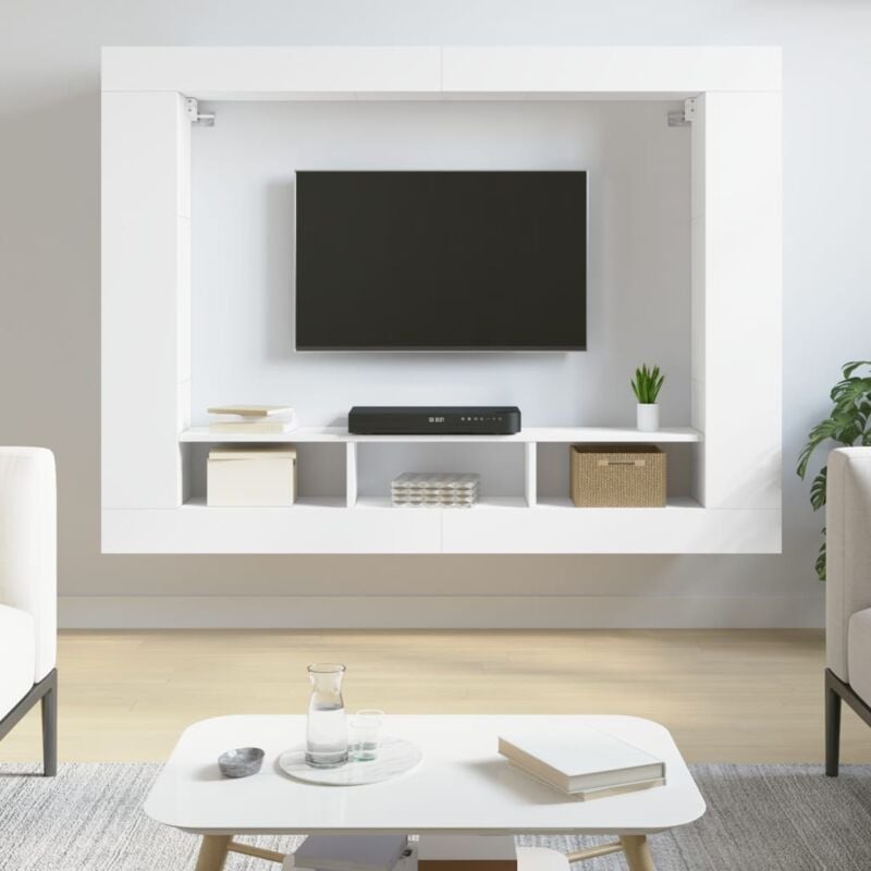The Living Store - Meuble tv blanc 152x22x113 cm bois d'ingénierie Blanc