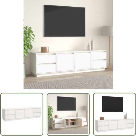 The Living Store Meuble TV Blanc 176x37x47,5 cm Bois de pin massif - Meubles Tv - Meuble Tv - Support Tv - Unité Tv - Bois De Pin