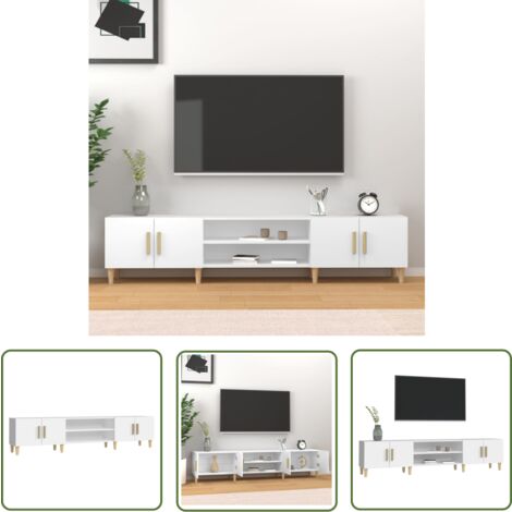 The Living Store Meuble TV blanc 180x31,5x40 cm bois d'ingénierie - Meubles Tv - Meuble Tv - Meuble Téléviseur - Télévision - Support Tv
