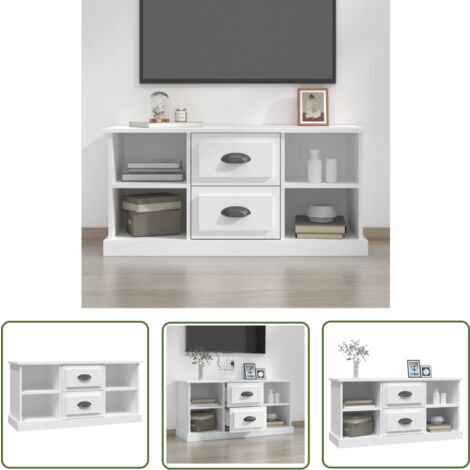 The Living Store Meuble TV blanc 99,5x35,5x48 cm bois d'ingénierie - Meubles Tv - Meuble Tv - Support Tv - Unité Tv - Meuble Salle Séjour