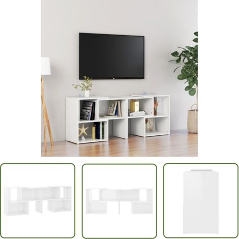 The Living Store Meuble TV Blanc brillant 104x30x52 cm Bois d'ingénierie - Meubles Tv - Meuble Tv Blanc - Meuble Tv Design - Rangement Tv - Meuble Salle Séjour