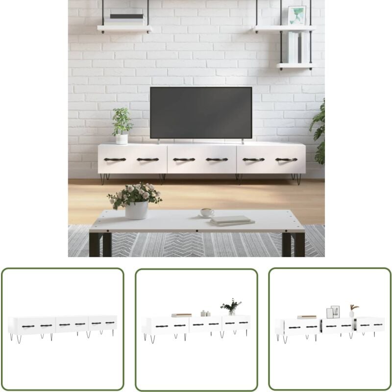 The Living Store Meuble TV blanc brillant 150x36x30 cm bois d'ingénierie - Meubles Tv - Meuble Tv - Meuble Multimedia - Meuble Hifi - Rangement Tv
