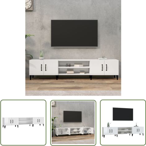 The Living Store Meuble TV blanc brillant 180x31,5x40 cm bois d'ingénierie - Meubles Tv - Meuble Tv - Support Tv - Unité Tv - Meuble Blanc