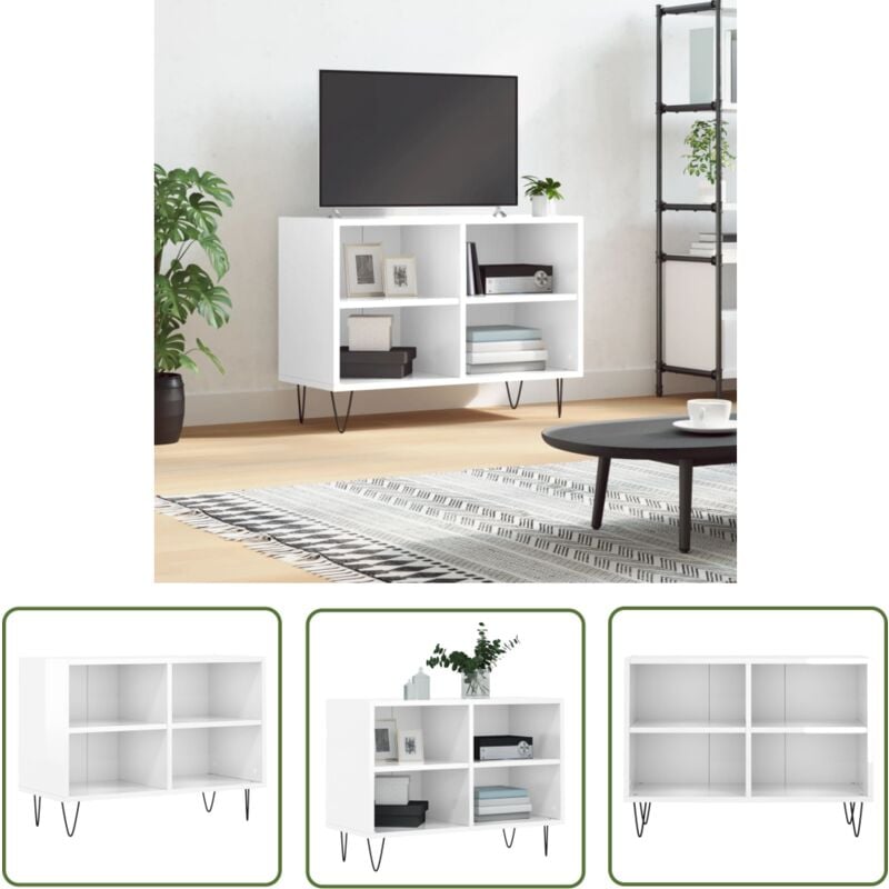 The Living Store - Meuble tv blanc brillant 69,5 x 30 x 50 cm bois d'ingénierie - Meubles Tv - Meuble Tv - Bureau Tv - Étagère Murale - Rangement