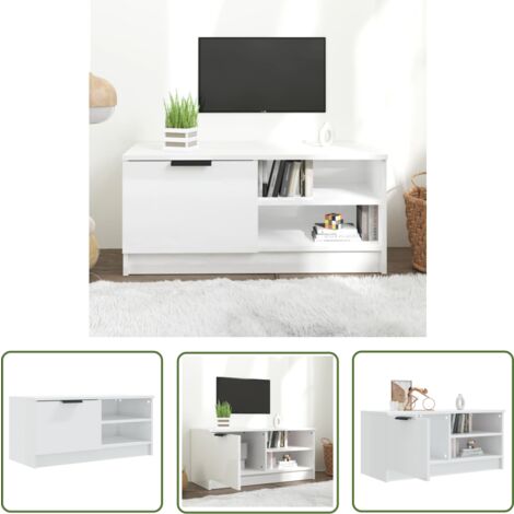 The Living Store Meuble TV Blanc brillant 80x35x36,5 cm Bois d'ingénierie - Meubles Tv - Meuble Tv Blanc - Meuble Tv Design - Meuble Tv Industriel - Meuble Tv Moderne