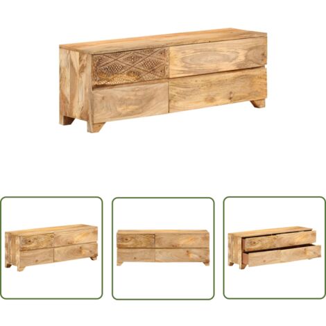 The Living Store Meuble TV Bois de manguier solide 110x30x40 cm - Meubles Tv - Meuble Tv Bois - Meuble Tv Design - Meuble Tv Moderne - Meuble Tv Industriel