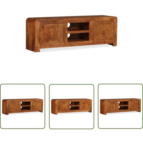 The Living Store Meuble TV Bois massif avec finition miel 120 x 30 x 40 cm - Meubles Tv - Meuble Tv - Meuble Audio - Rangement Media - Acacia